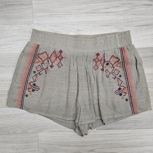 THML Womens Tan Boho Embroidered Shorts Medium